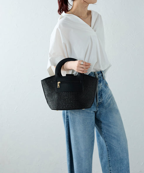 エコレザーかごハンドバッグ 12-1093